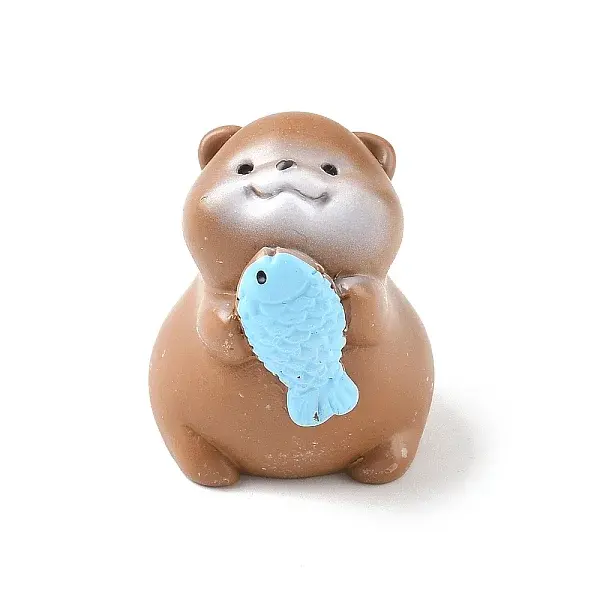 Resin Otter with Fish Figurines Ornament