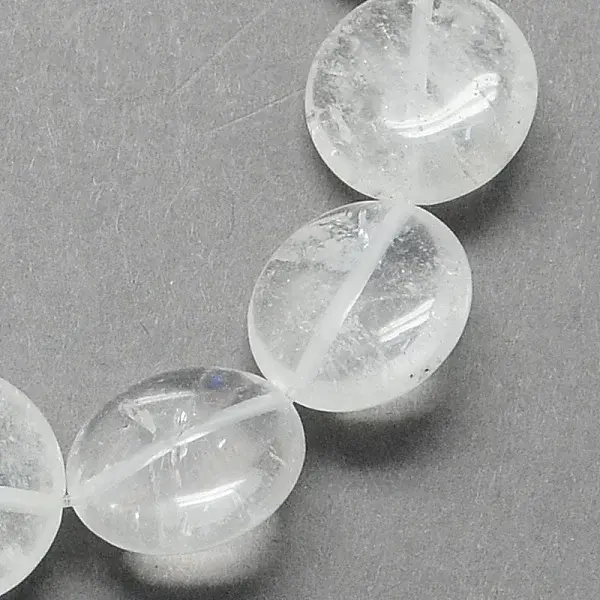 Flat Round Gemstone Natural Quartz Crystal Beads Strands
