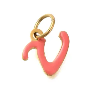 Ion Plating(IP) 304 Stainless Steel Enamel Alphabet Charms