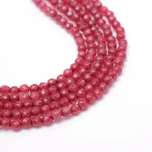 Faceted Round Dyed Natural White Jade Bead Strands