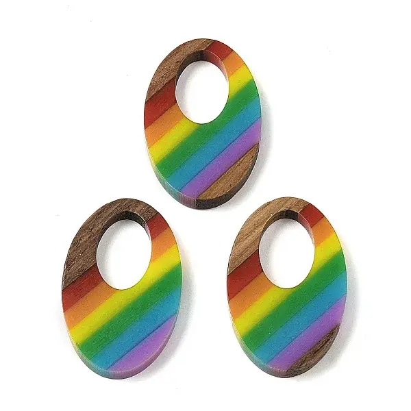 Pride Rainbow Theme Resin & Walnut Wood Pendants