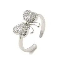 Bowknot Brass Micro Pave Clear Cubic Zirconia Cuff Rings for Women