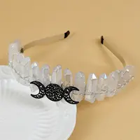 Hollow Triple Moon Metal with Raw Natural Quartz Wrapped Hair Hair Bands