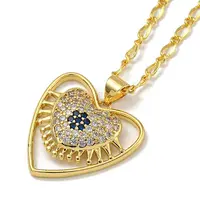 Brass Pave Clear & Blue Cubic Zirconia Peach Heart Pendant Necklaces for Women