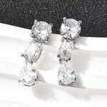 Brass Micro Pave Clear Cubic Zirconia Teardrop Dangle Stud Earrings