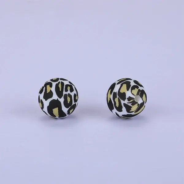 Printed Round with Leopard Print Pattern Silicone Focal Beads