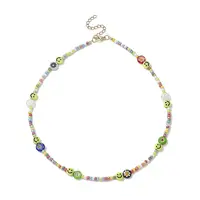Flower & Smile Face Acrylic & Seed Beaded Necklace for Women