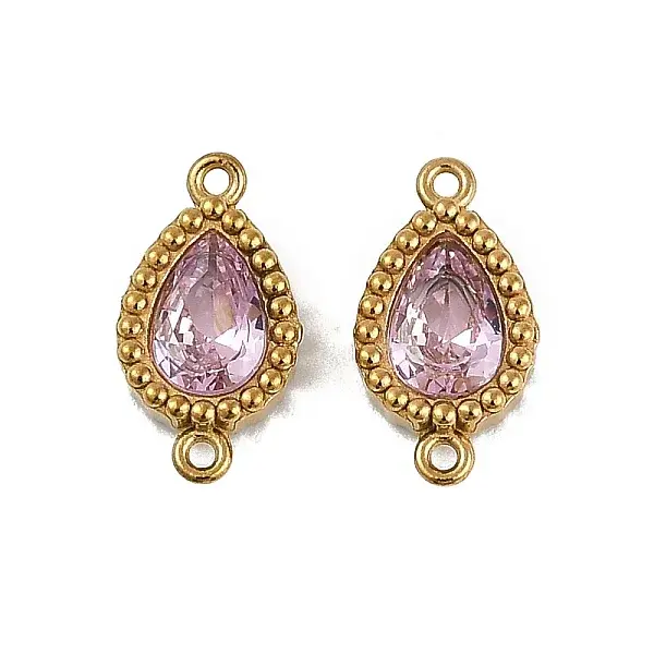Ion Plating(IP) 304 Stainless Steel Cubic Zirconia Teardrop Links Connector Charms