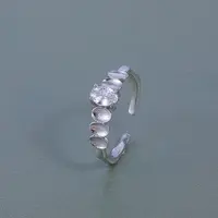 Brass Micro Pave Clear Cubic Zirconia Cuff Rings for Women