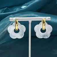 Brass Resin Flower Hoop Earrings for Women