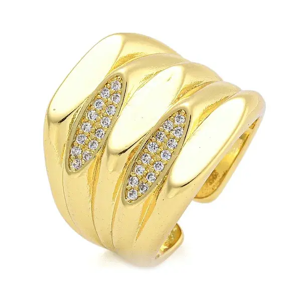 Brass Micro Pave Cubic Zirconia Cuff Finger Rings