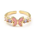 Enamel Butterfly Open Cuff Ring with Cubic Zirconia