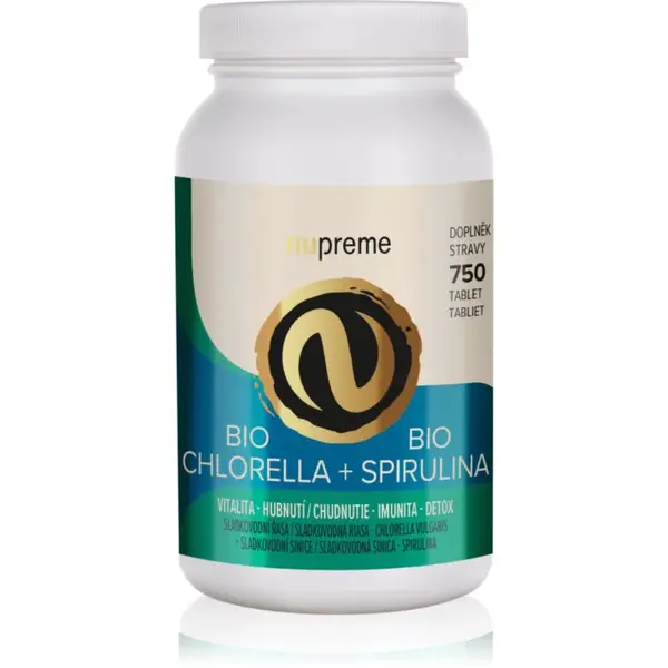 Nupreme Chlorella + Spirulina BIO přírodní antioxidant pro podporu detoxikace organismu 750 tbl