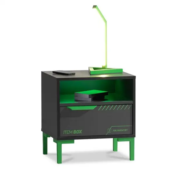 Noční stolek s bezdrátovou nabíjecí stanicí diego - černá, zelená