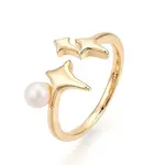 Brass & Natural Pearls Adjustable Open Cuff Rings for Women