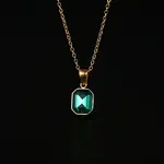 Glass Rectangle Pendant Necklace with Golden Stainless Steel Chains