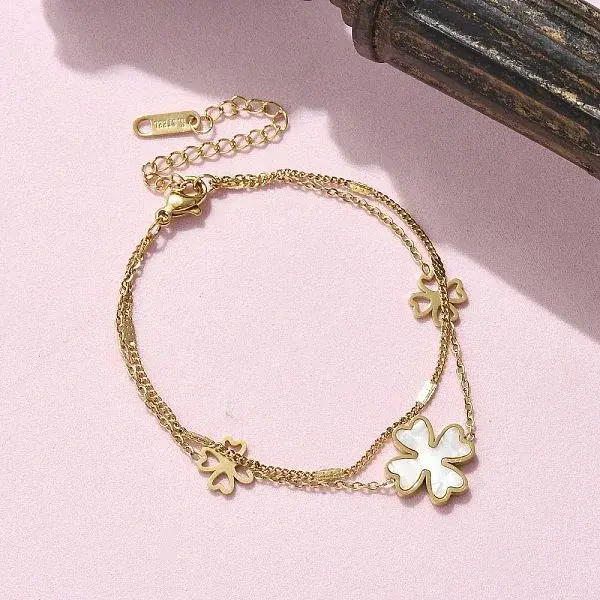 304 Stainless Steel Shell Pearl Pendant Multi-strand Bracelets