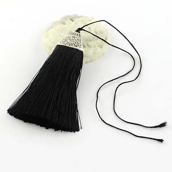 Polyester Tassel Pendant Decorations with Antique Silver CCB Plastic Findings