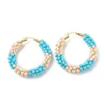 Porcelain Beaded Huggie Hoop Earrings for Women