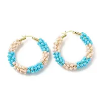 Porcelain Beaded Huggie Hoop Earrings for Women