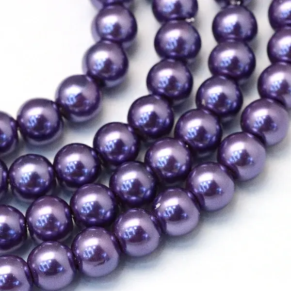 Baking Paint Pearlized Glass Pearl Round Bead Strands