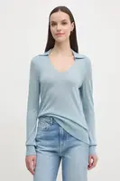 Svetr z vlněné směsi Calvin Klein dámský, modrá barva, lehký, K20K208029