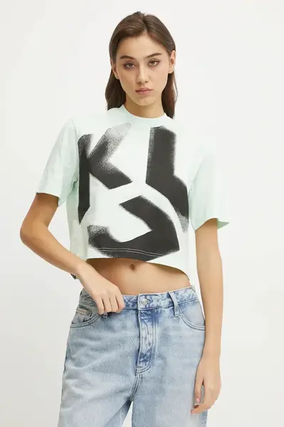 Bavlněné tričko Karl Lagerfeld Jeans zelená barva, A1W17033