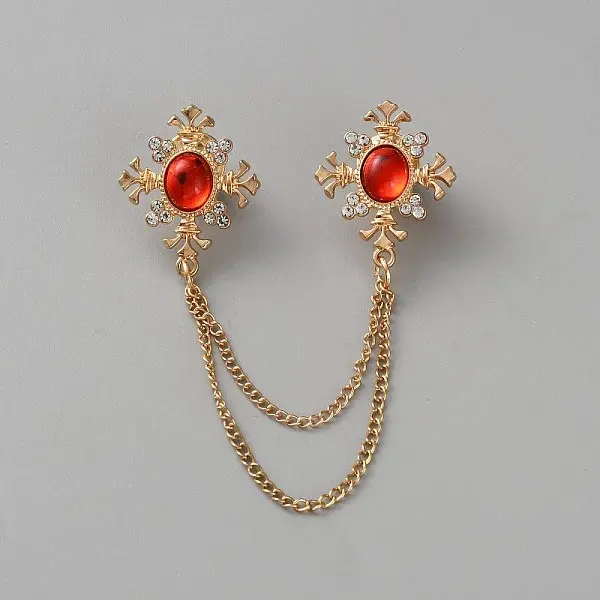 Zinc Alloy Rhinestone Chain Collar Pin Brooches