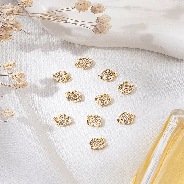 10Pcs Brass Micro Pave Clear Cubic Zirconia Charms
