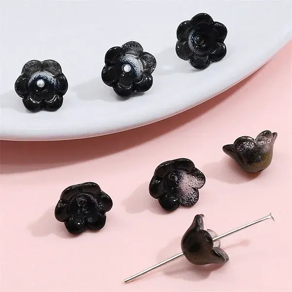 10Pcs Gradient Color Transparent Glass Bead Caps