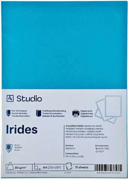 Barevný papír A4 80g Irides – modrý 10 listů