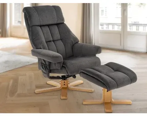 Relaxačné kreslo s taburetom Merita, antracitová látka%
