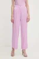 Kalhoty Sisley dámské, růžová barva, jednoduché, high waist