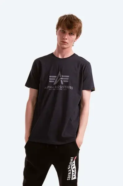 Bavlněné tričko Alpha Industries Basic T-Shirt tmavomodrá barva, s potiskem, 100501.07