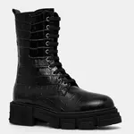 Kožené kotníkové boty Philipp Plein Croco Gothic dámské, černá barva, na plochém podpatku, zateplené, WSE0838 PLE010N 02