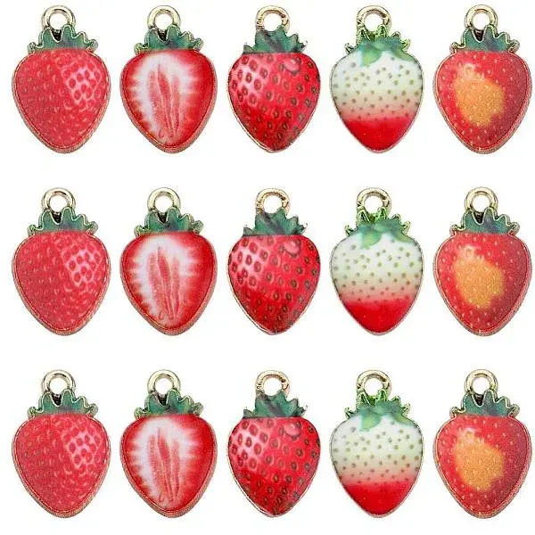 50Pcs 5 Styles Printed Alloy Pendants