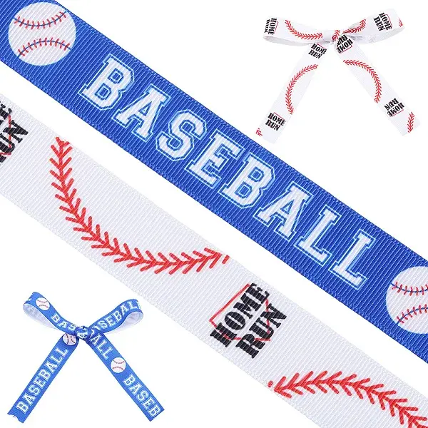 2 Rolls 2 Styles Polyester Sport Ball Printed Grosgrain Ribbon for Sewing Decoration