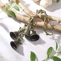 Iron Christmas Bell Polyester Leaf Trim Ribbon Pendant Decorations