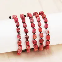 Dyed Natural Imperial Jasper Beads Braided Bead Bracelets for Men Women