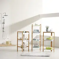 Xora REGÁL DO KOUPELNY, bambus, přírodní barvy, bílá