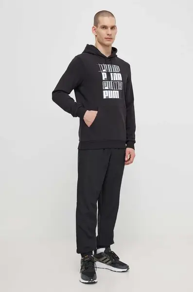 Mikina Puma pánská, černá barva, s kapucí, s potiskem, 678978