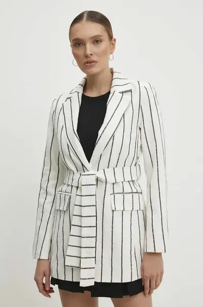 Plátěná bunda Answear.LAB bílá barva, jednořadá, vzorovaná