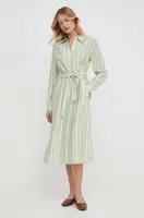 Šaty lněné Mos Mosh zelená barva, midi