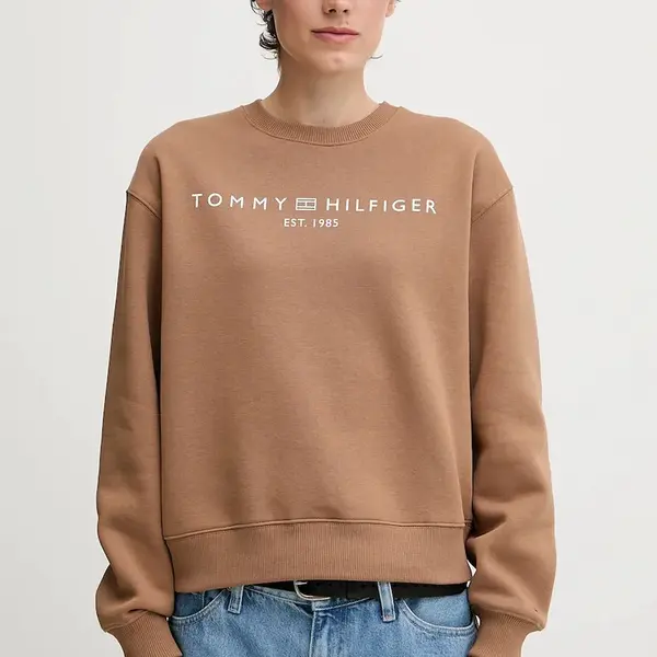 Mikina Tommy Hilfiger dámská, modrá barva, s potiskem, WW0WW39791