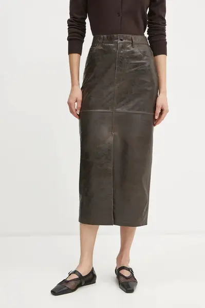 Kožená sukně Day Birger et Mikkelsen Niki hnědá barva, midi, DAY65243576