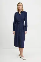 Šaty s příměsí hedvábí PS Paul Smith tmavomodrá barva, midi, W2R.606D.P31186