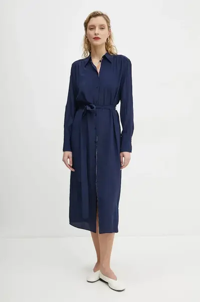 Šaty s příměsí hedvábí PS Paul Smith tmavomodrá barva, midi, W2R.606D.P31186