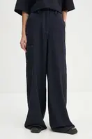 Kalhoty s příměsí vlny Sunnei tmavomodrá barva, jednoduché, high waist, RTWWBOT002