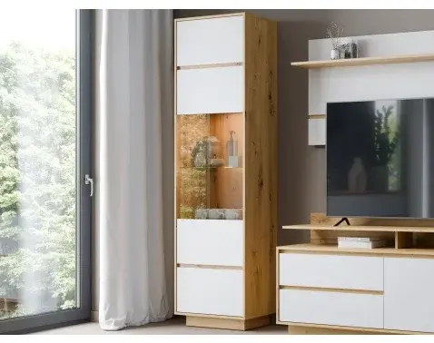 Vysoká vitrína Foggia, 59 cm, dub artisan/bílá