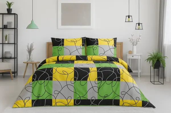 Bavlnené obliečky na 2 postele CHESS LIME, farebné Rozmer obliečky: 2 ks 70 x 90 cm | 2 ks 140 x 200 cm